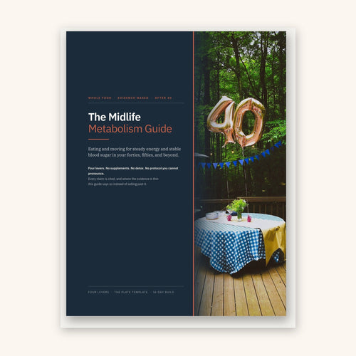 Cover of The Midlife Metabolism Guide, a 38-page evidence-based guide to steady energy after 40